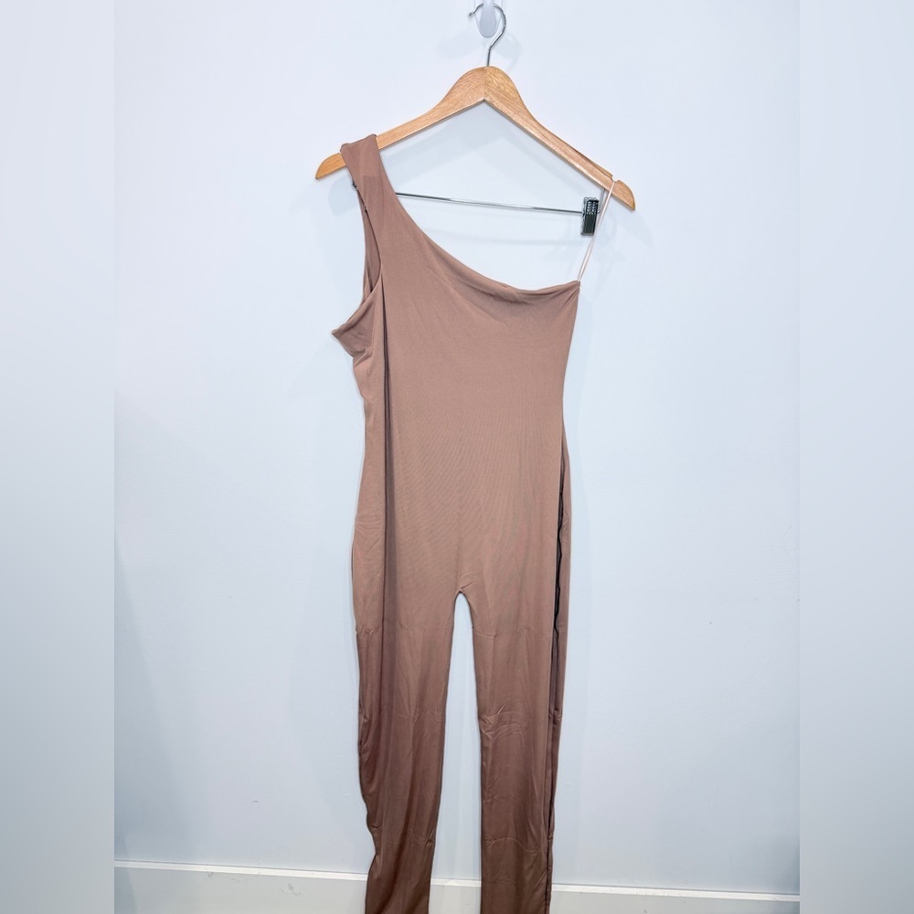 Naked Wardrobe Ribbed Coco One Shoulder Jumpsuit